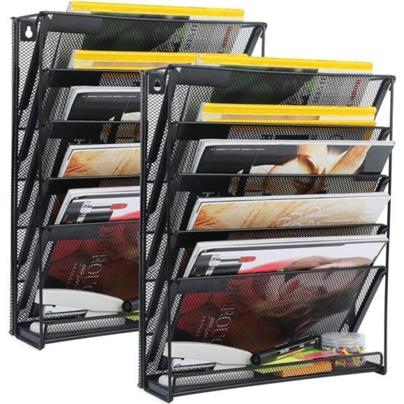 2 Pack Wall File Organizer, 6-Tier Wall Mount Paper Holder Vertical File Rack